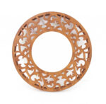 24" Brown Round Wood Framed Accent Mirror - Image 3