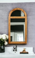 24" Brown Wood Arch Framed Accent Mirror - Image 6