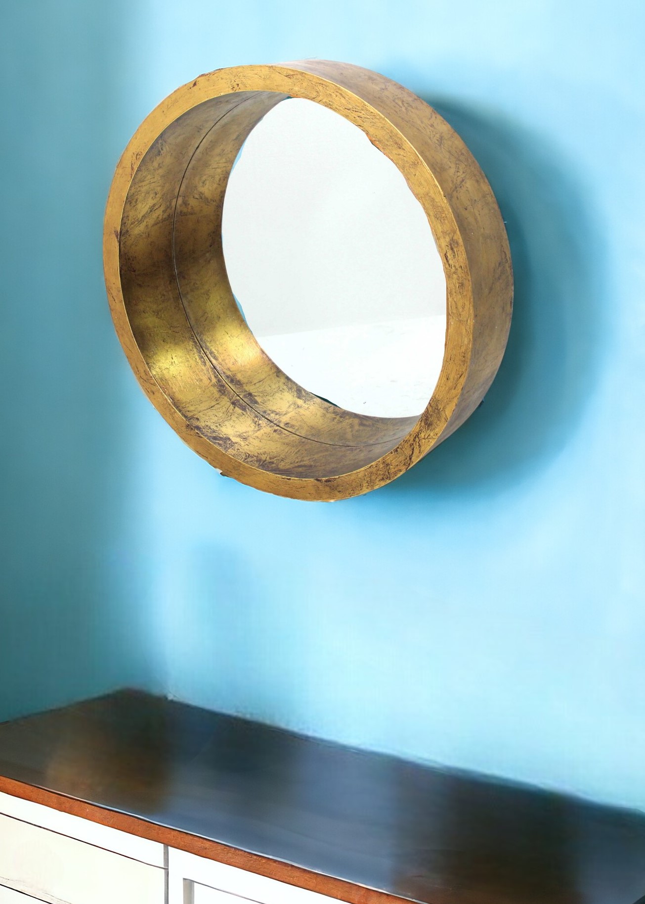 274538_7_S6jUfhLL.jpg 36" Gold Round Solid Wood Framed Accent Mirror - Image 1