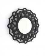 24" Black Abstract Wood Framed Accent Mirror - Image 3