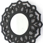 24" Black Abstract Wood Framed Accent Mirror - Image 4