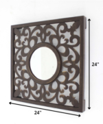 24" Brown Circle In Square Vintage Style Framed Accent Mirror - Image 8