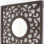 24" Brown Circle In Square Vintage Style Framed Accent Mirror - Image 5
