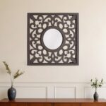 24" Brown Circle In Square Vintage Style Framed Accent Mirror