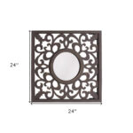 24" Brown Circle In Square Vintage Style Framed Accent Mirror - Image 7