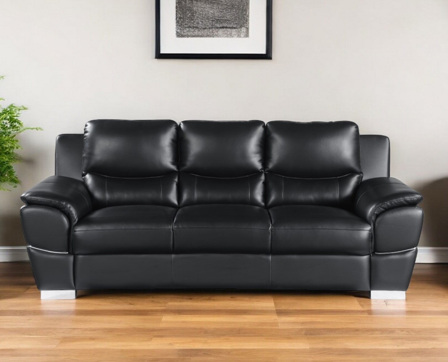 329475_7_DWRDzQQT.jpg 85" Black Leather Sofa With Silver Legs - Image 1