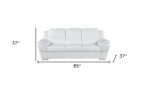 85" White Leather Sofa With Silver Legs - Image 9
