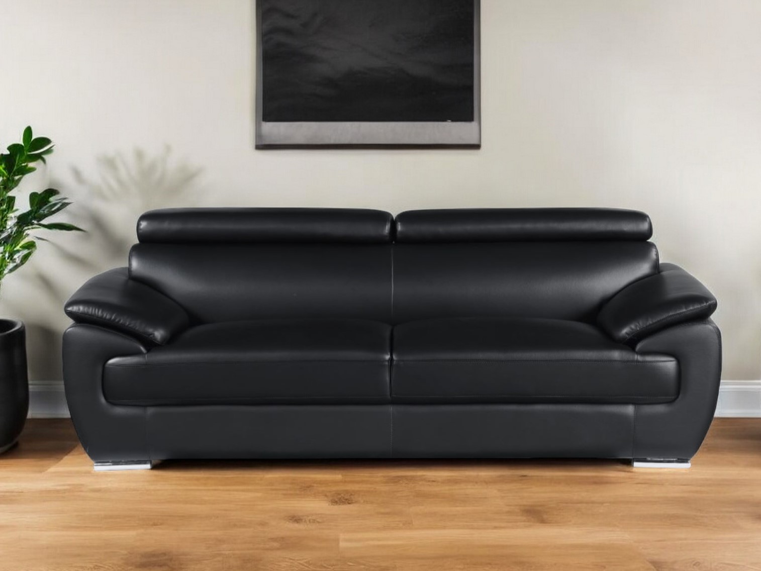 329519_11_bf0LF98u.jpg 86" Black Leather Sofa With Silver Legs - Image 1