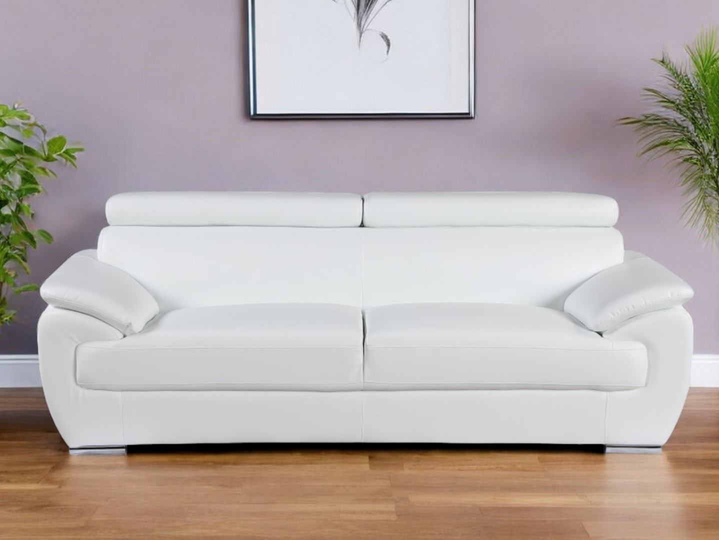 329523_11_9wPNmqHJ-1.jpg 86" White Leather Sofa With Silver Legs - Image 1
