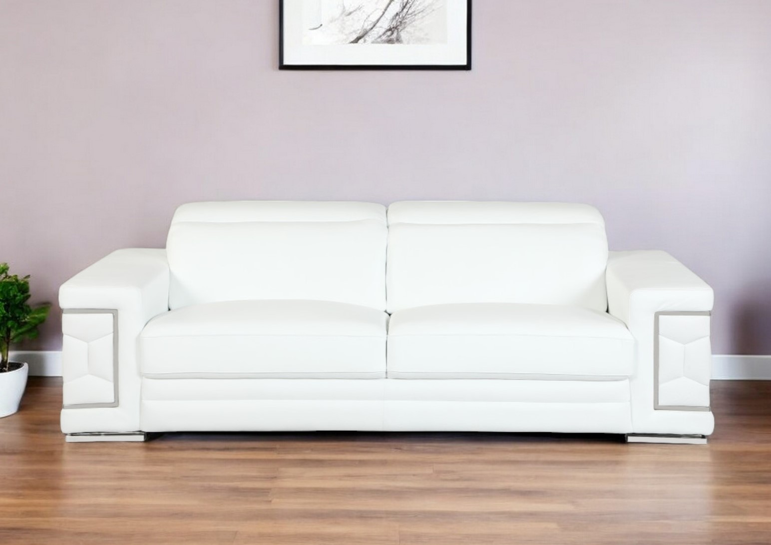 329593_11_QIImSnBK.jpg 89" White Italian Leather Sofa With Silver Legs - Image 1