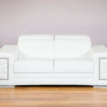 71" White Italian Leather Sofa With Silver Legs