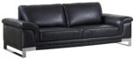 90" Black Italian Leather Sofa With Silver Legs - Image 2