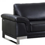 90" Black Italian Leather Sofa With Silver Legs - Image 3