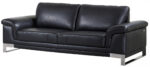 90" Black Italian Leather Sofa With Silver Legs - Image 4