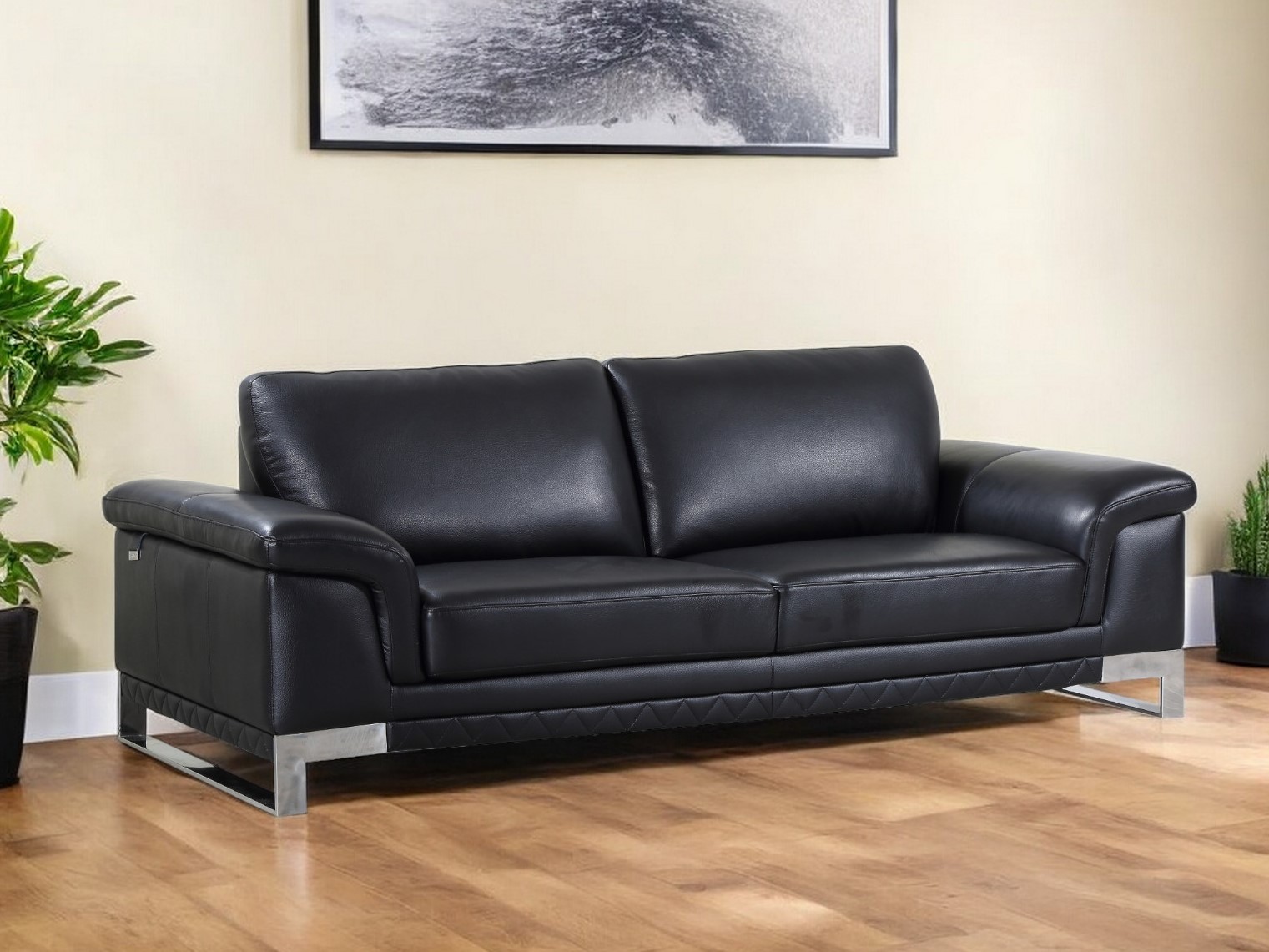 329613_6_VDuPyGe9.jpg 90" Black Italian Leather Sofa With Silver Legs - Image 1