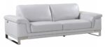 90" Light Gray Italian Leather Sofa With Silver Legs - Image 2