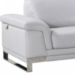 90" Light Gray Italian Leather Sofa With Silver Legs - Image 3