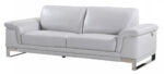 90" Light Gray Italian Leather Sofa With Silver Legs - Image 4