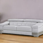 92" Light Gray Italian Leather Sofa With Silver Legs