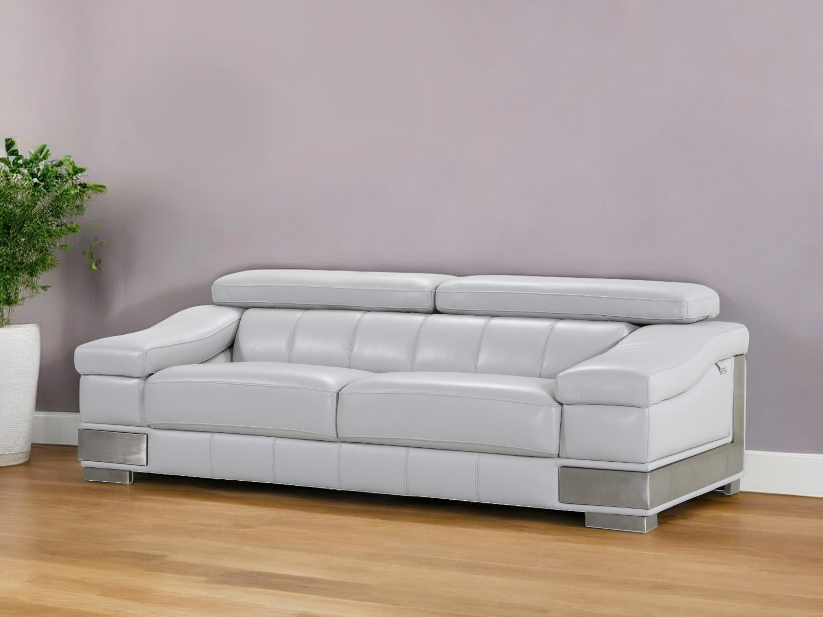 329621_6_VXQXumRw-1.jpg 92" Light Gray Italian Leather Sofa With Silver Legs - Image 1