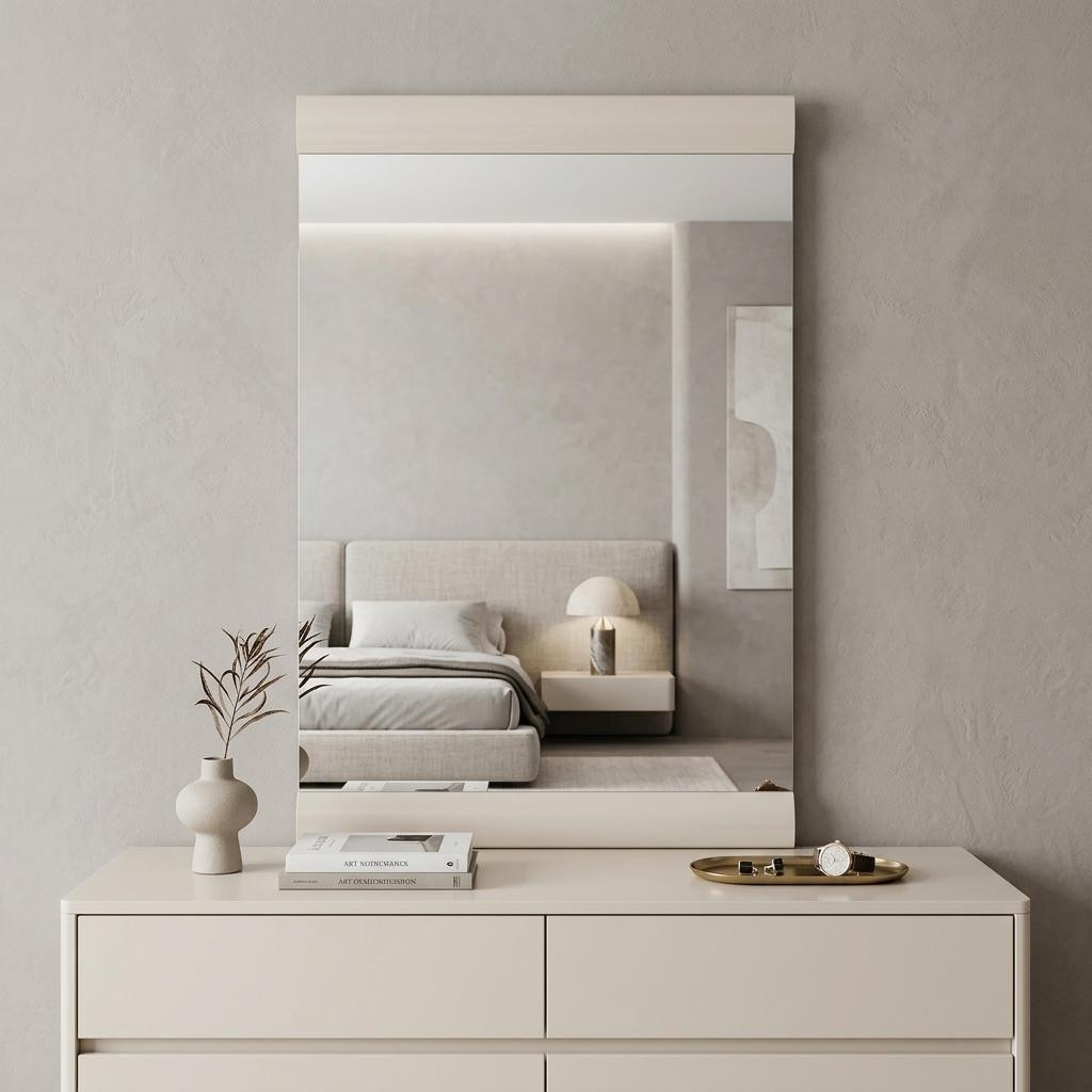 329660_7_yQCtKBVH.jpg 47" Beige Wood Dresser Mount Framed Mirror - Image 1