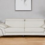 87" White Italian Leather Sofa With Silver Legs