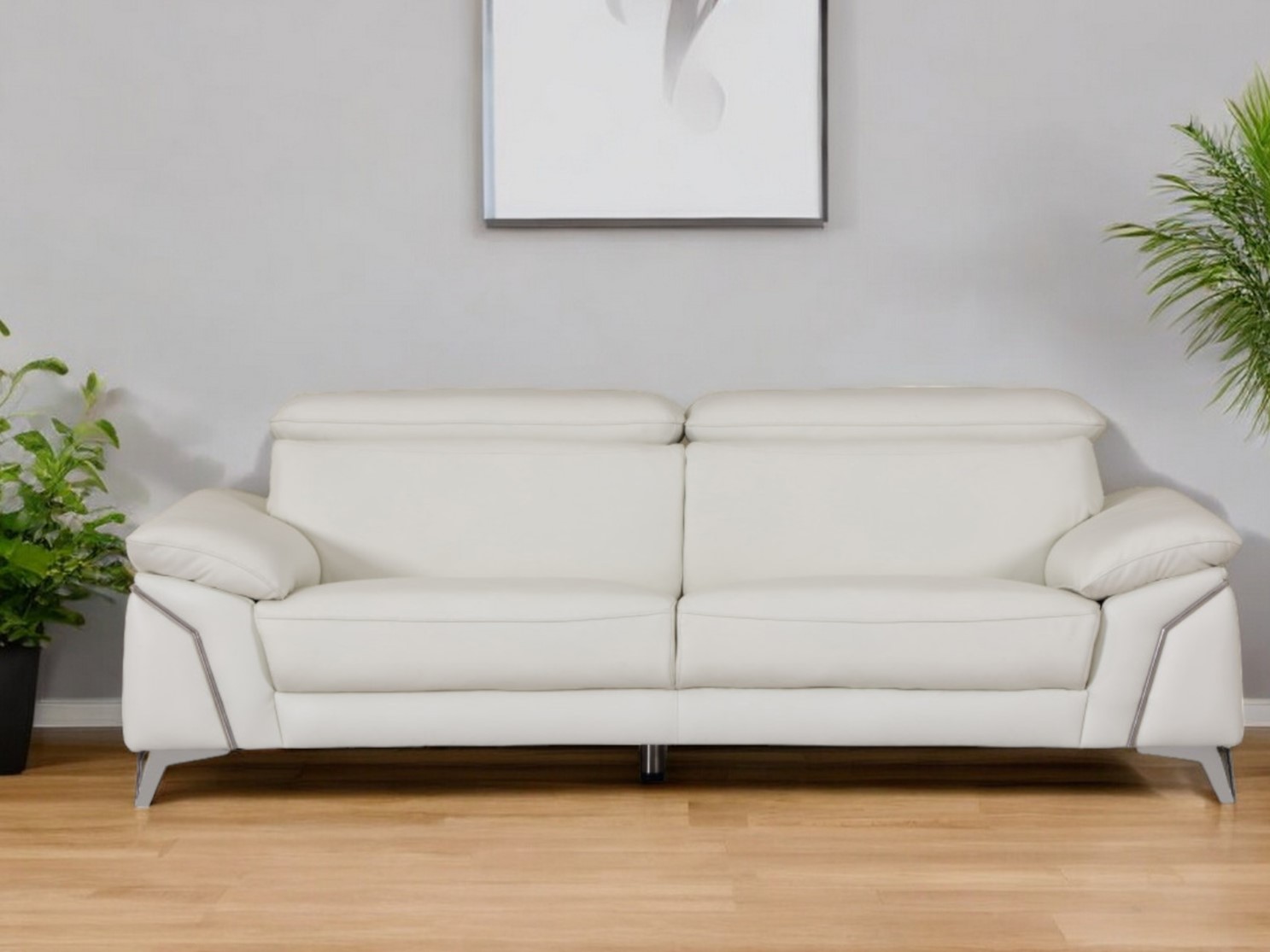329688_11_U6kKxv9e.jpg 87" White Italian Leather Sofa With Silver Legs - Image 1