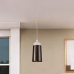 Brown And White Cylinder Metal Ceiling Light With Brown Shades
