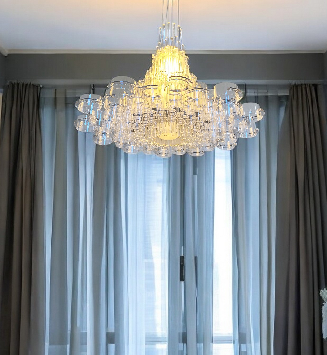 372253_8_a6cXeq31.jpg 39 X 39 X 70 White Acrylic Pendant Lamp - Image 1
