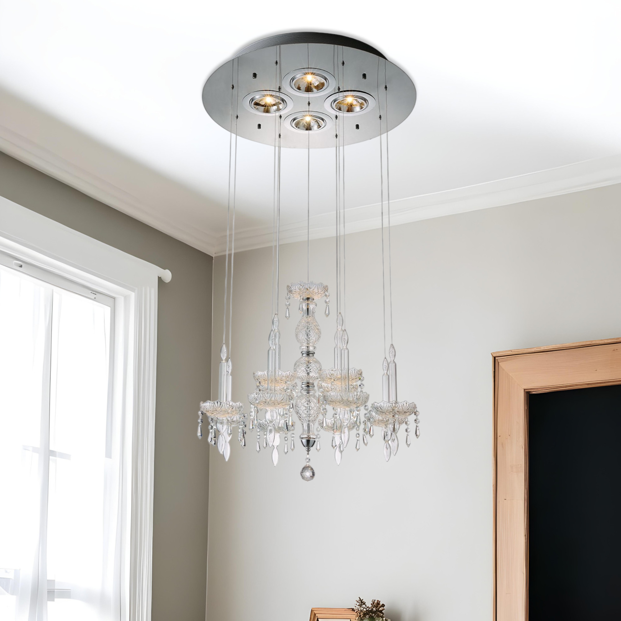 372254_7_ZCG4dE6n.jpg Clear Candle Style Four Light Metal and Glass Ceiling Light - Image 1