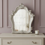 47" White And Silver Abstract Wood Framed Antiqued Glass Mounted Dresser Mirror