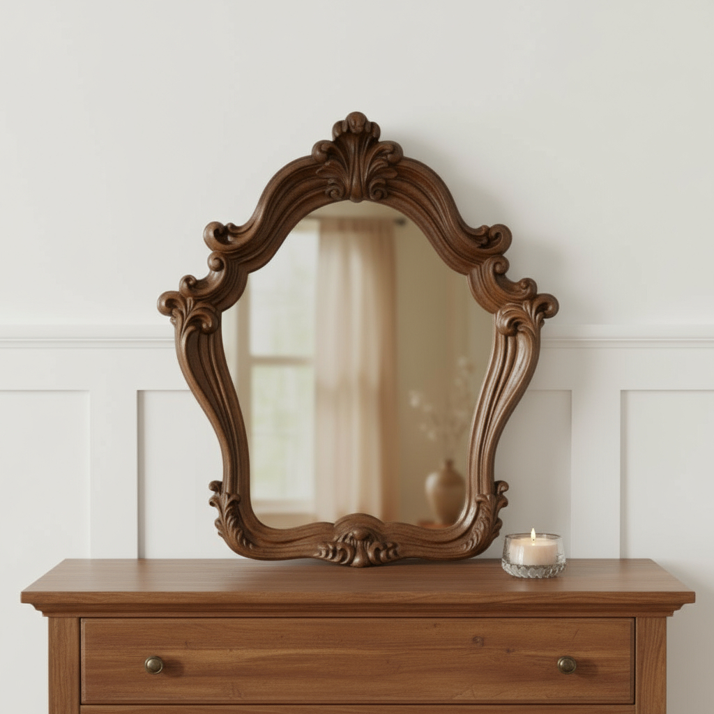 374250_11_tOsjJjlu-3.jpg 47" Brown Crowned Top Solid Wood Framed Mounted Dresser Mirror - Image 1