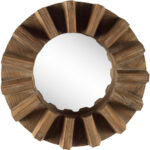 17" Brown Solid Wood Round Geometric Framed Accent Mirror - Image 7