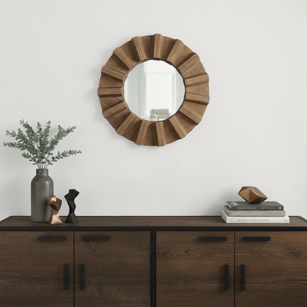 376376_16_c1lRjsQ2-3.jpg 17" Brown Solid Wood Round Geometric Framed Accent Mirror - Image 1