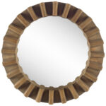 26" Brown Round Wood Framed Accent Mirror - Image 2