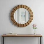 26" Brown Round Wood Framed Accent Mirror
