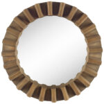 26" Brown Round Wood Framed Accent Mirror - Image 3