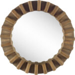 26" Brown Round Wood Framed Accent Mirror - Image 4