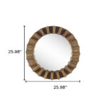 26" Brown Round Wood Framed Accent Mirror - Image 7