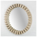35" Round Natural Brown Wood Frame Wall Mirror - Image 3