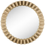 35" Round Natural Brown Wood Frame Wall Mirror - Image 2