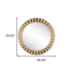 35" Round Natural Brown Wood Frame Wall Mirror - Image 5