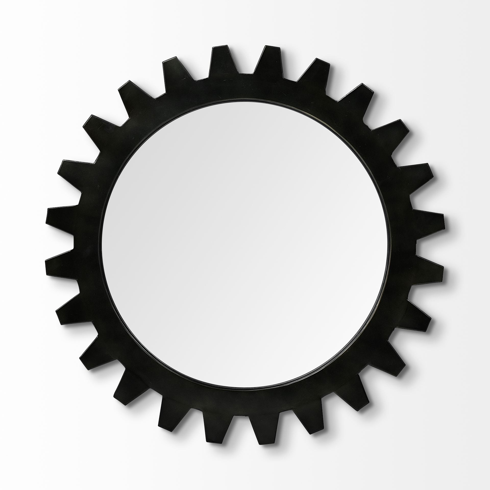 376395_2-3.jpeg 26" Black Cog Round Metal Frame Wall Mirror - Image 1