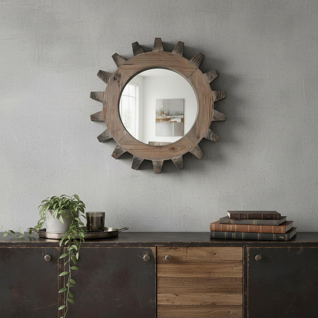 376400_10_gaxIyRnX-3.jpg 17" Brown Solid Wood Abstract Framed Accent Mirror - Image 1