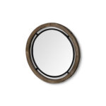 19" Black And Brown Metal And Solid Wood Round Geometric Framed Accent Mirror - Image 4