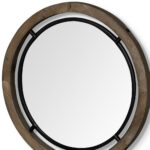 19" Black And Brown Metal And Solid Wood Round Geometric Framed Accent Mirror - Image 8