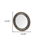 19" Black And Brown Metal And Solid Wood Round Geometric Framed Accent Mirror - Image 10