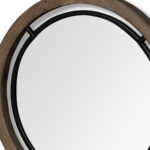 19" Black And Brown Metal And Solid Wood Round Geometric Framed Accent Mirror - Image 5