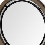 19" Black And Brown Metal And Solid Wood Round Geometric Framed Accent Mirror - Image 6