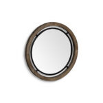 19" Black And Brown Metal And Solid Wood Round Geometric Framed Accent Mirror - Image 3